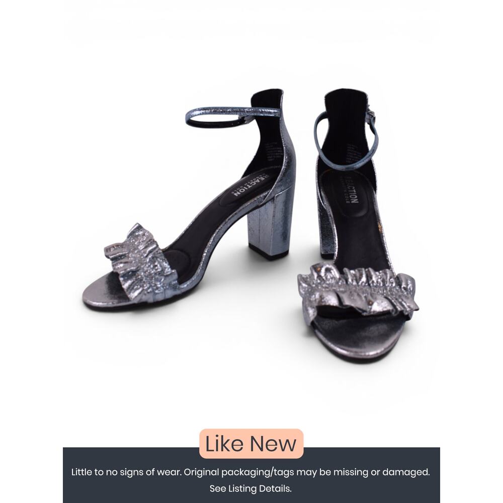 Kenneth Cole Reaction Silver Block Heel Sandals Women's Size 9